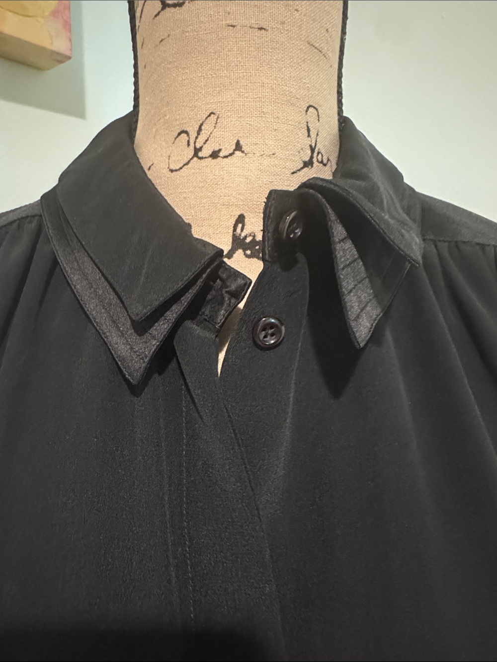 Vintage silk Francesca of Damon Black Long-Sleeve Collared Women's Blouse - Picture 2 of 13